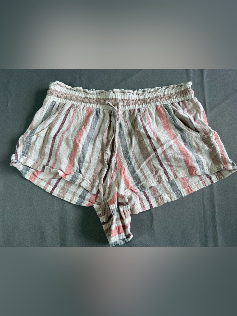 Aeropostale Striped Soft Shorts Women’s Medium Peach Tan Pull On Lounge Casual